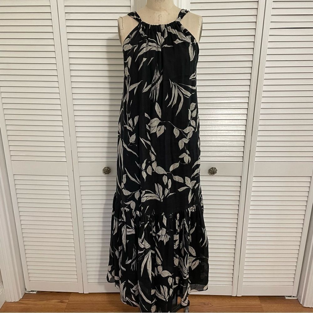 BANANA REPUBLIC FINO RAMIE BLK/WHT PRINT MAXI DRESS SZ-S